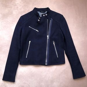 NWOT Gap Moto Jacket Navy Uniform 100% Cotton Spring 2014 Zipper Detail XS